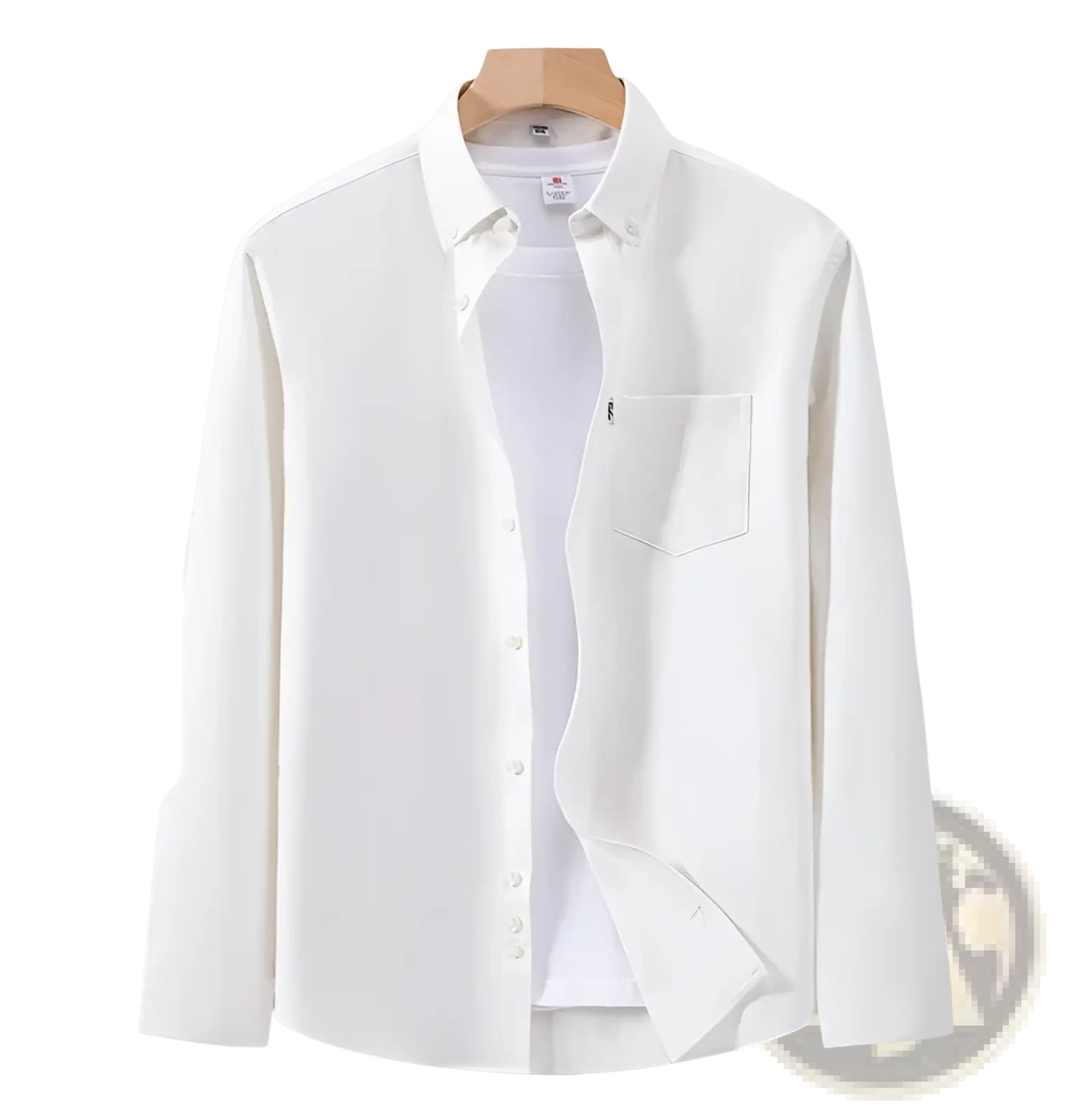 Men cotton oxford long sleeve casual shirt in white made of 100% pure cotton with button-down front and chest pocket