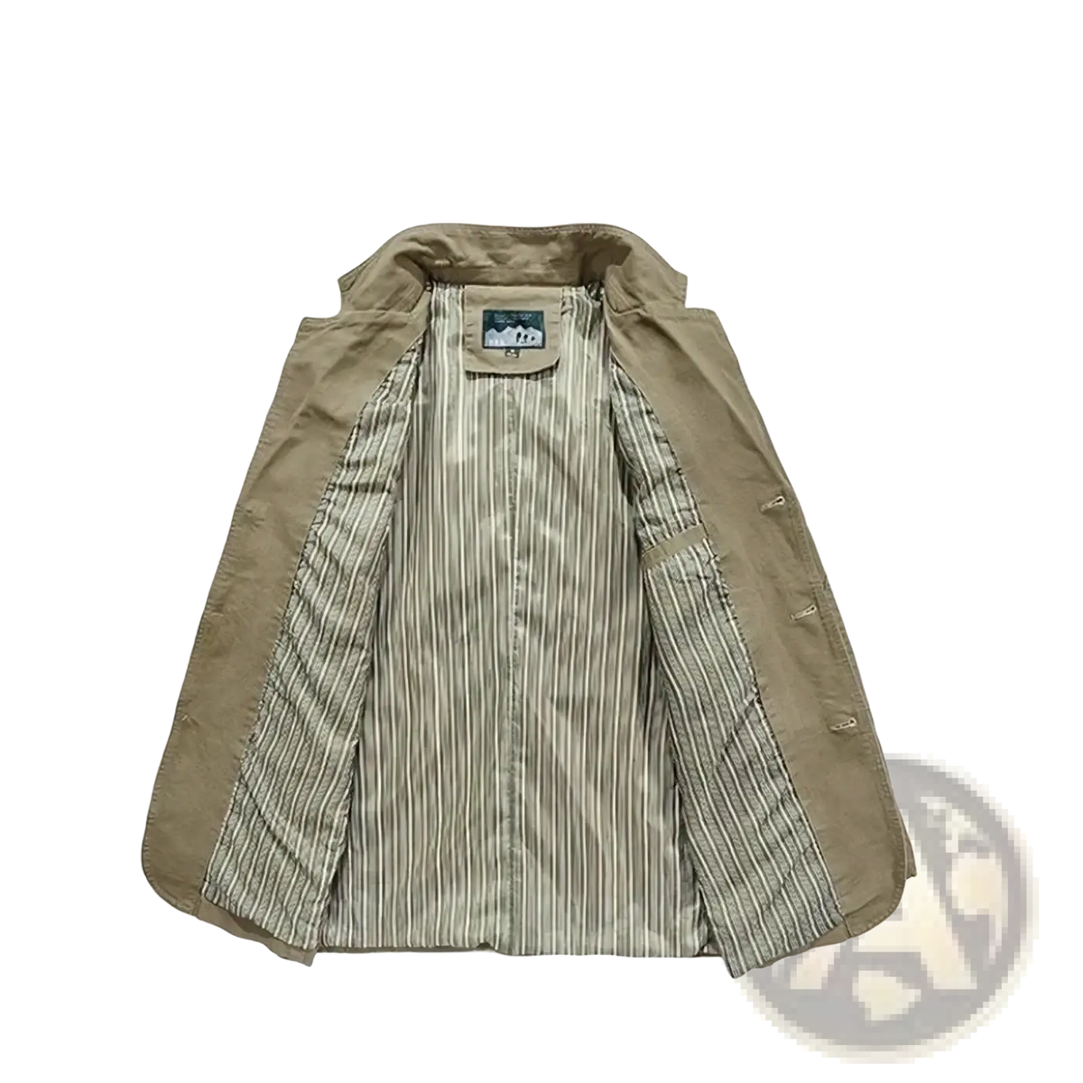 Men cotton slim fit casual blazer in khaki with striped interior lining made from cotton fabric