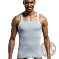 Men cotton tank top ribbed sleeveless shirt in gray heathered cotton with square neckline and thin shoulder straps
