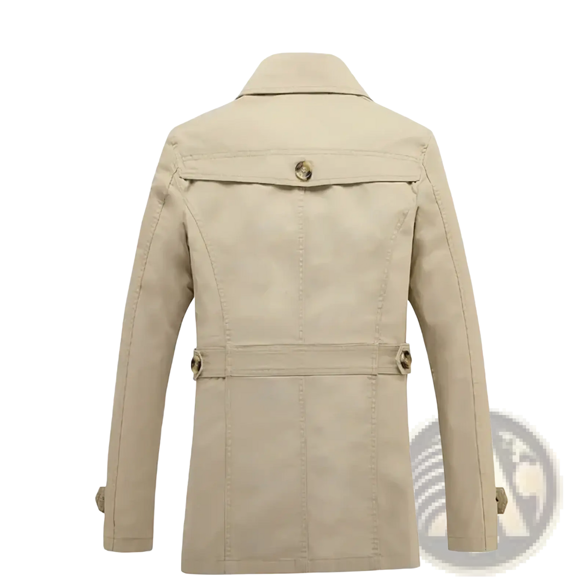 Men cotton beige trench coat with belted waist and buttoned flap pockets casual spring windbreaker outerwear