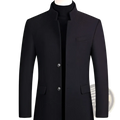Men cotton woolen black overcoat with stand collar and three silver buttons for formal and casual wear