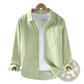 Men cotton workwear shirt long sleeve in light green with a chest pocket and rolled cuffs