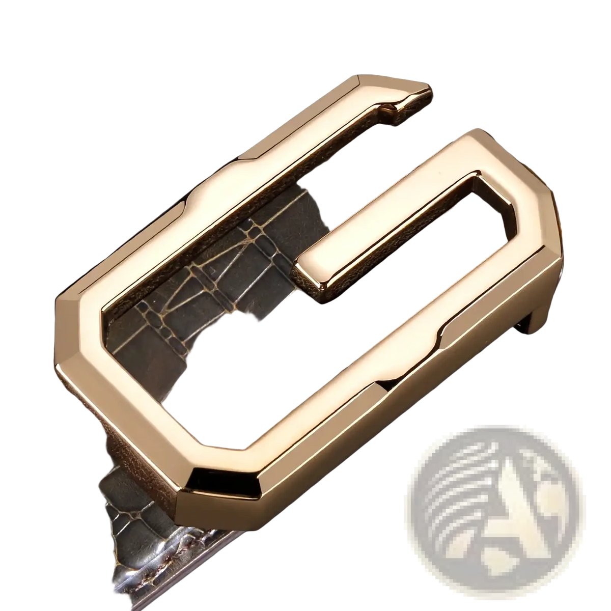 Men crocodile leather belt with gold-tone rectangular buckle and dark brown crocodile-embossed strap