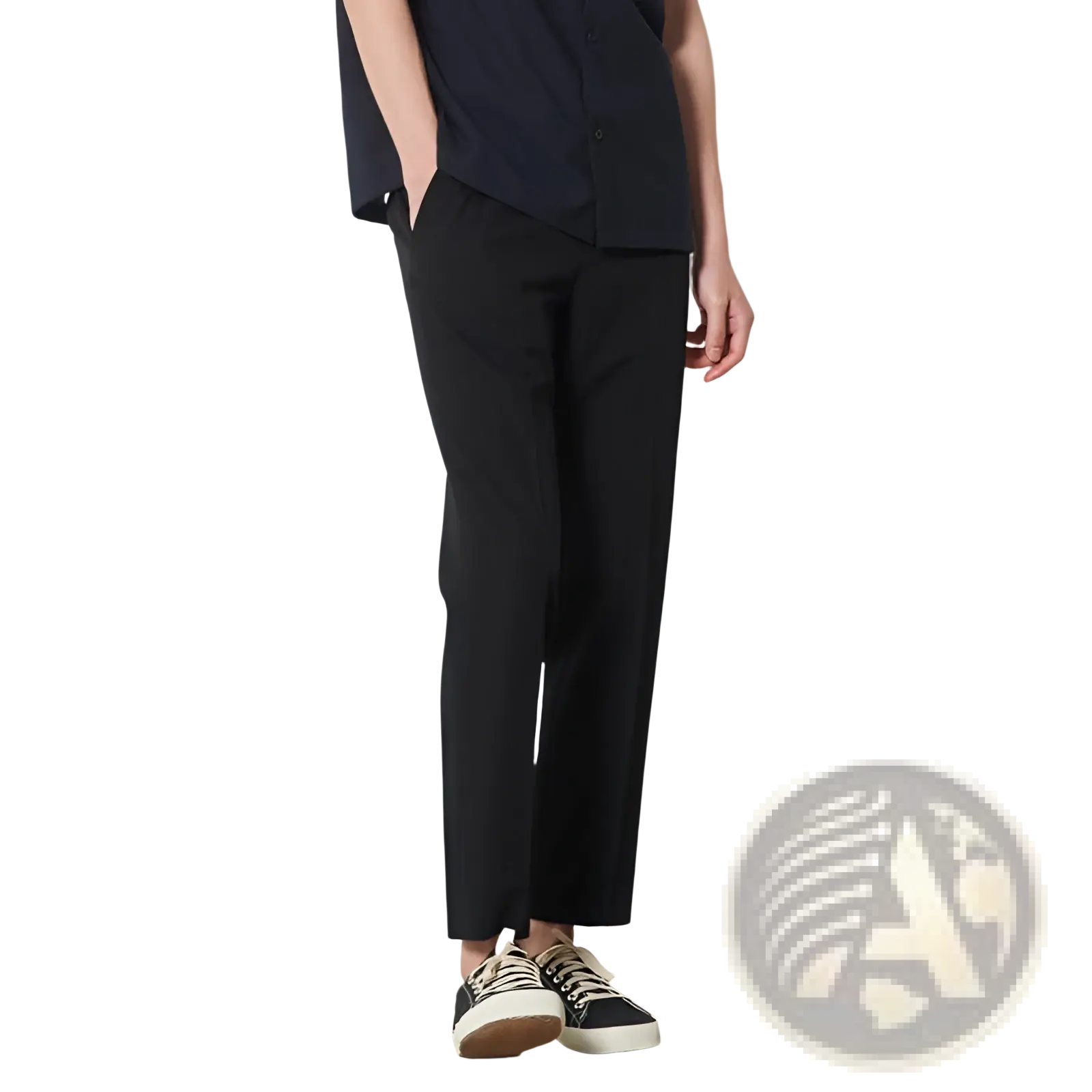 Black men cropped straight trousers with sleek modern cut subtle creases casual cotton pants front view