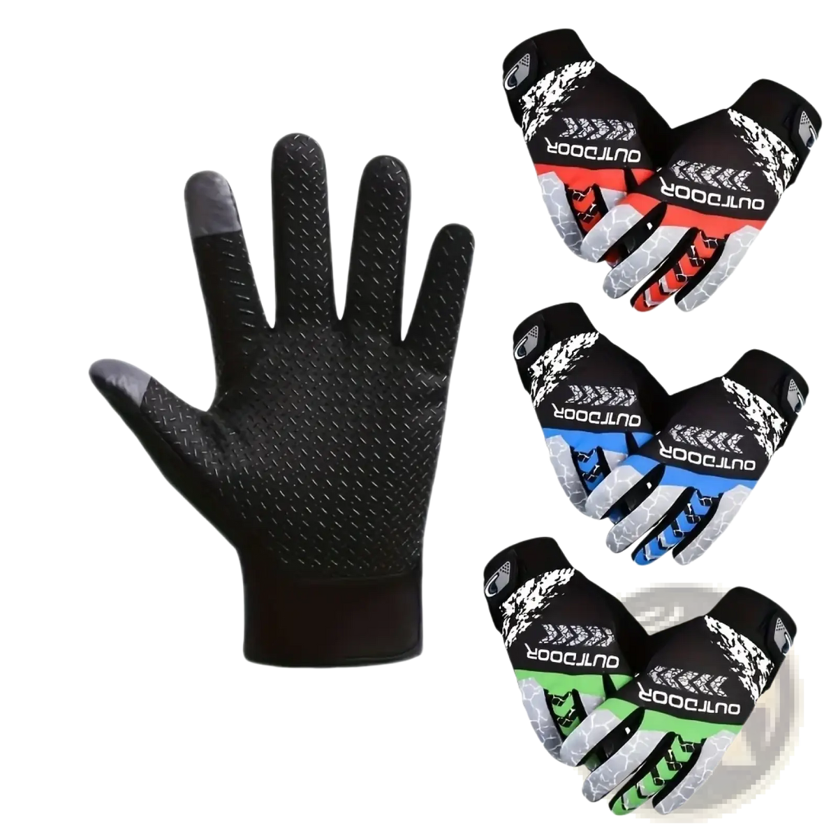 Black breathable men cycling gloves with touchscreen compatibility textured grip wrist fit in red blue or green back side view