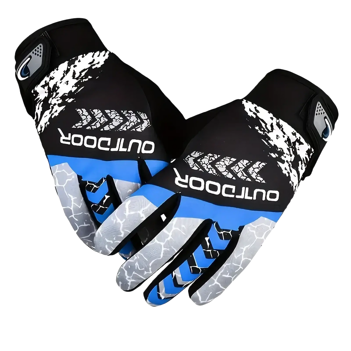 Black blue and gray men cycling gloves with cracked texture and outdoor brand for breathable outdoor sports wrist fit
