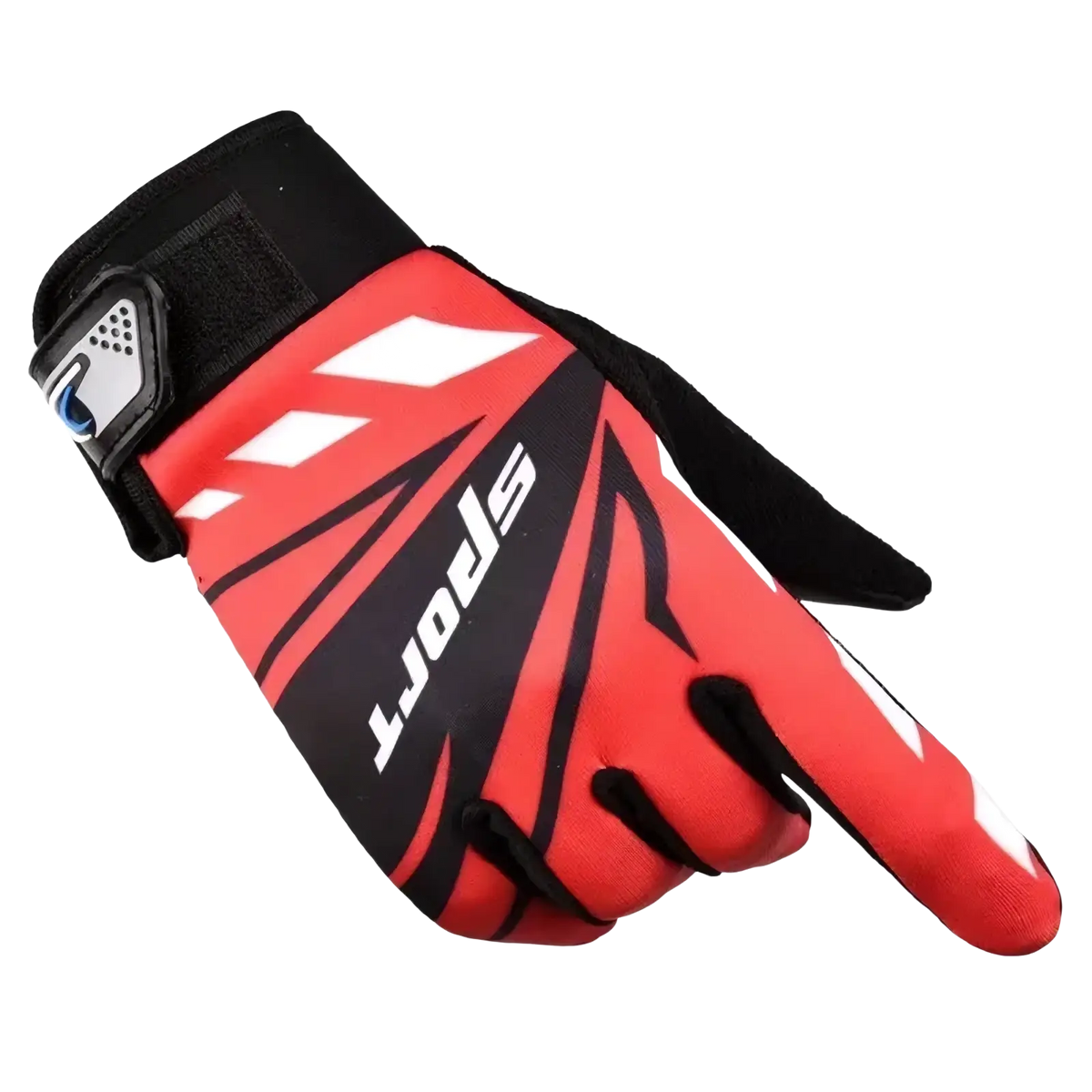 Men cycling gloves breathable outdoor sports wrist fit shown from the back with red black and white stripes and sport logo