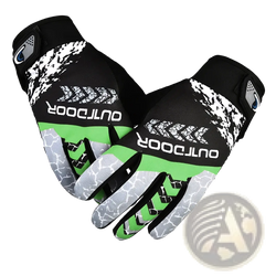 Men cycling gloves breathable outdoor sports wrist fit in black green and gray showing the back with outdoor logo