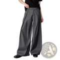 Men dark gray pleated wide-leg suit pants with structured design and button closure for formal wear