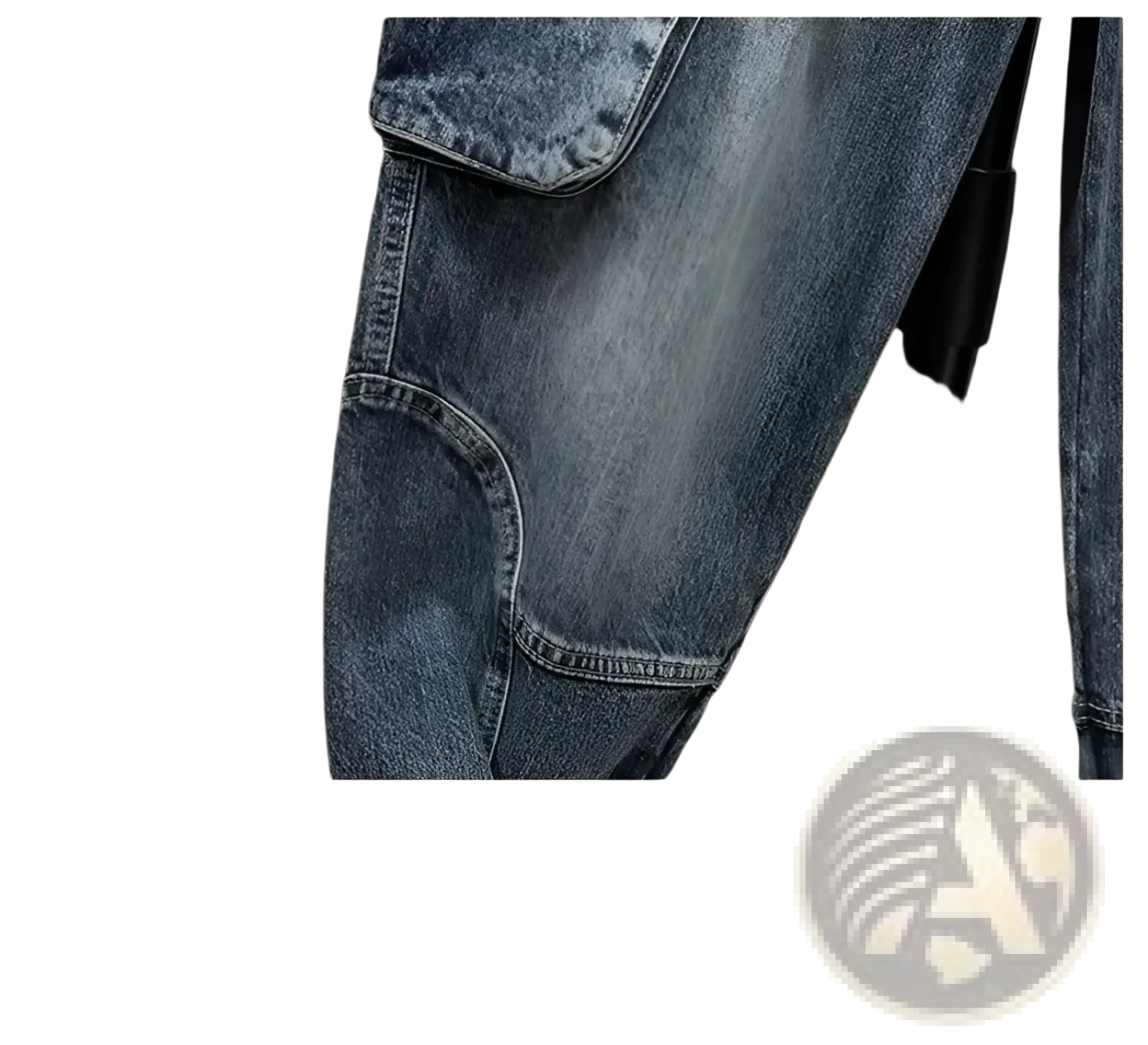Men denim cargo jeans in blue denim with multiple pockets and a rugged worn-in texture for casual loose wear