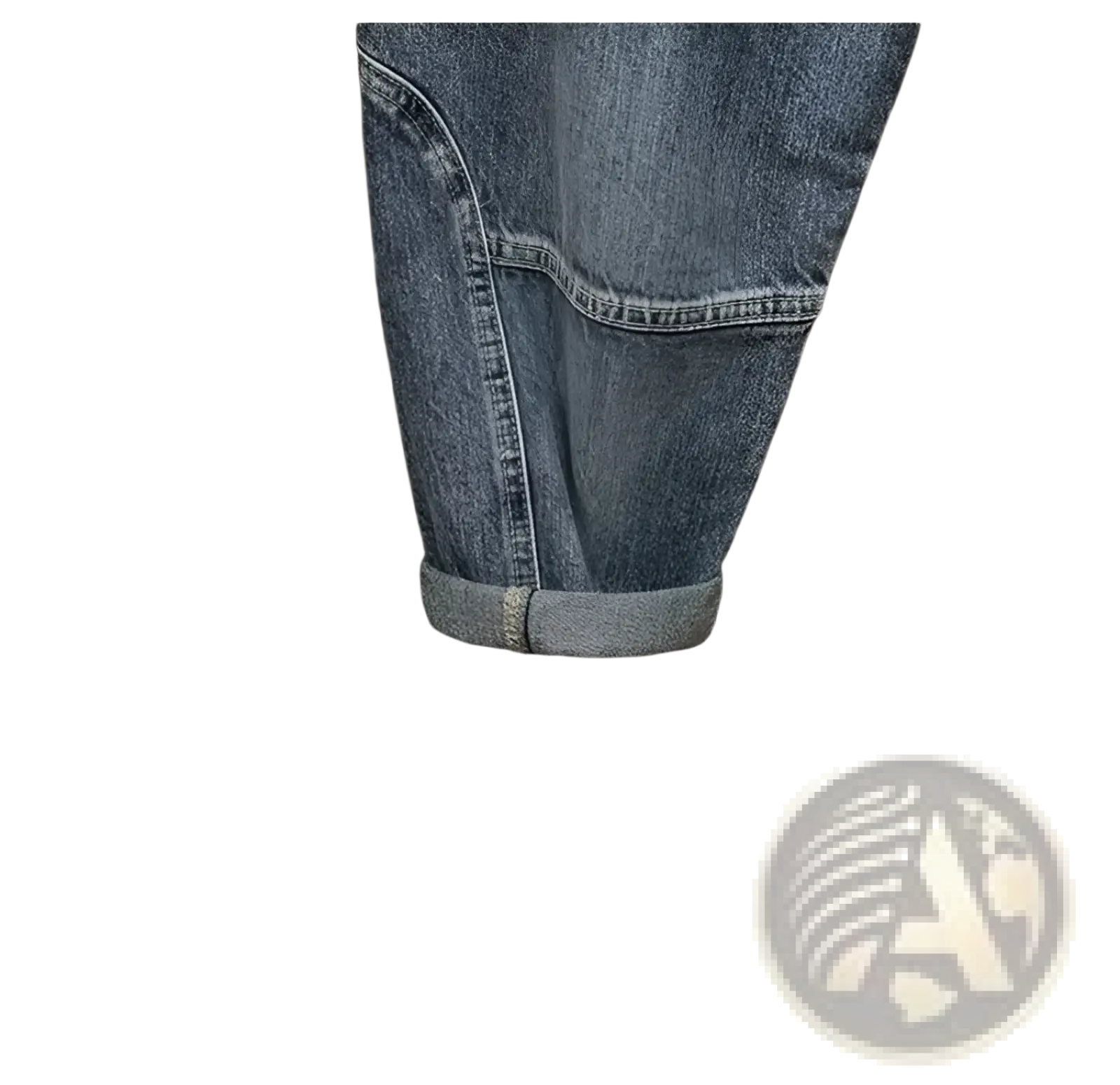 Men denim cargo jeans casual loose pants in blue denim with rolled-up cuff and visible stitching details