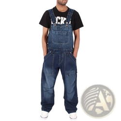 Men denim overalls in blue denim with multiple pockets and adjustable straps for a baggy fit
