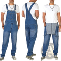 Men denim overalls straight leg casual jumpsuit featuring blue denim with adjustable straps and multiple pockets