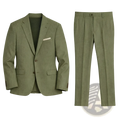 Men digital print casual suit set in olive green tweed featuring a single-breasted jacket and matching trousers