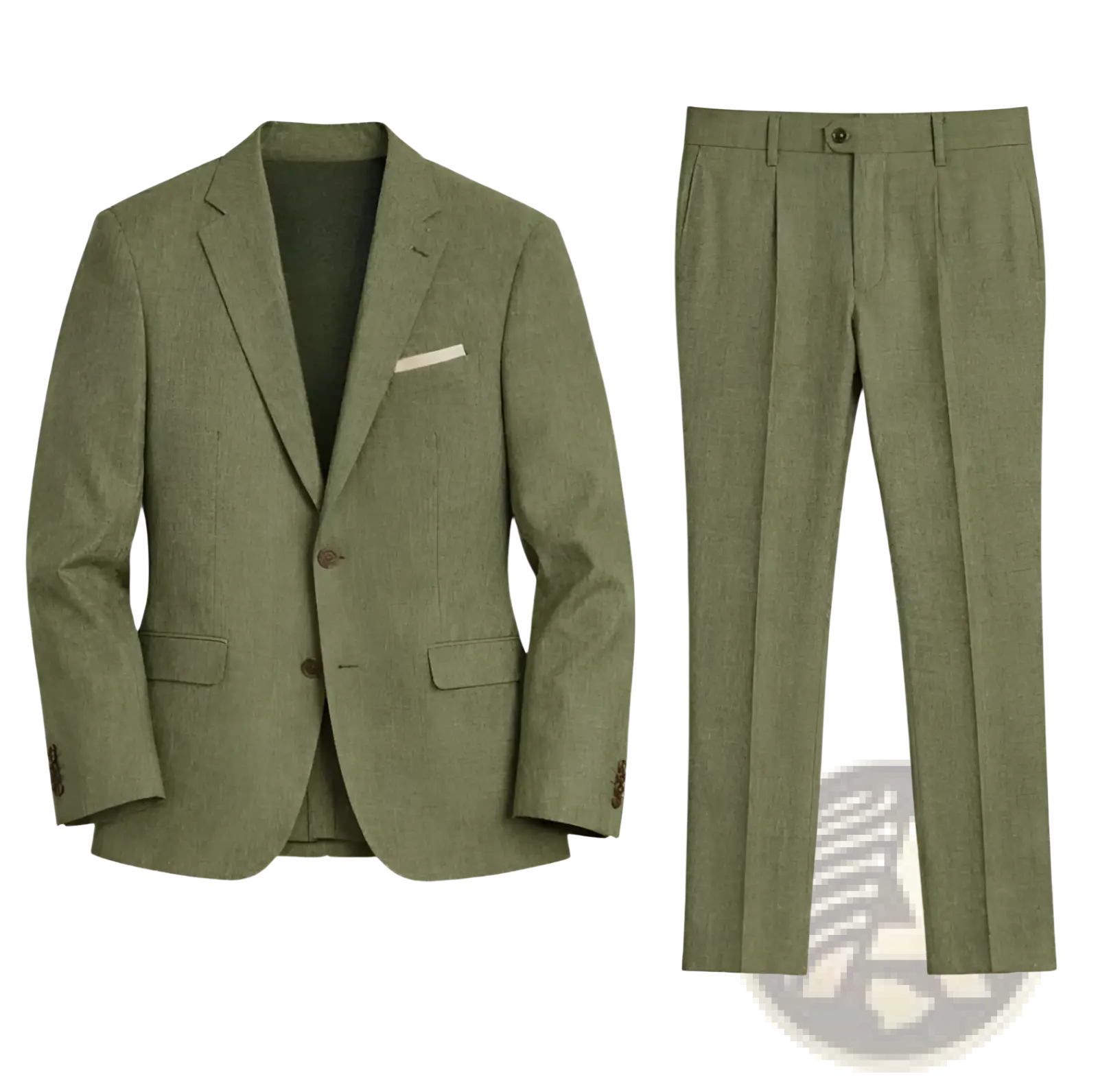 Men digital print casual suit set in olive green tweed featuring a single-breasted jacket and matching trousers
