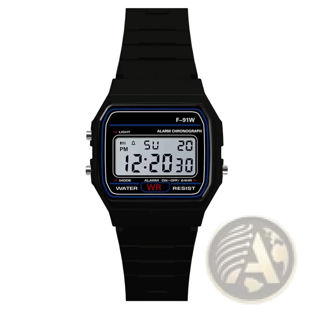 Men digital sport watch waterproof led military wristwatch with black rectangular case and blue-bordered display showing 12 20 pm