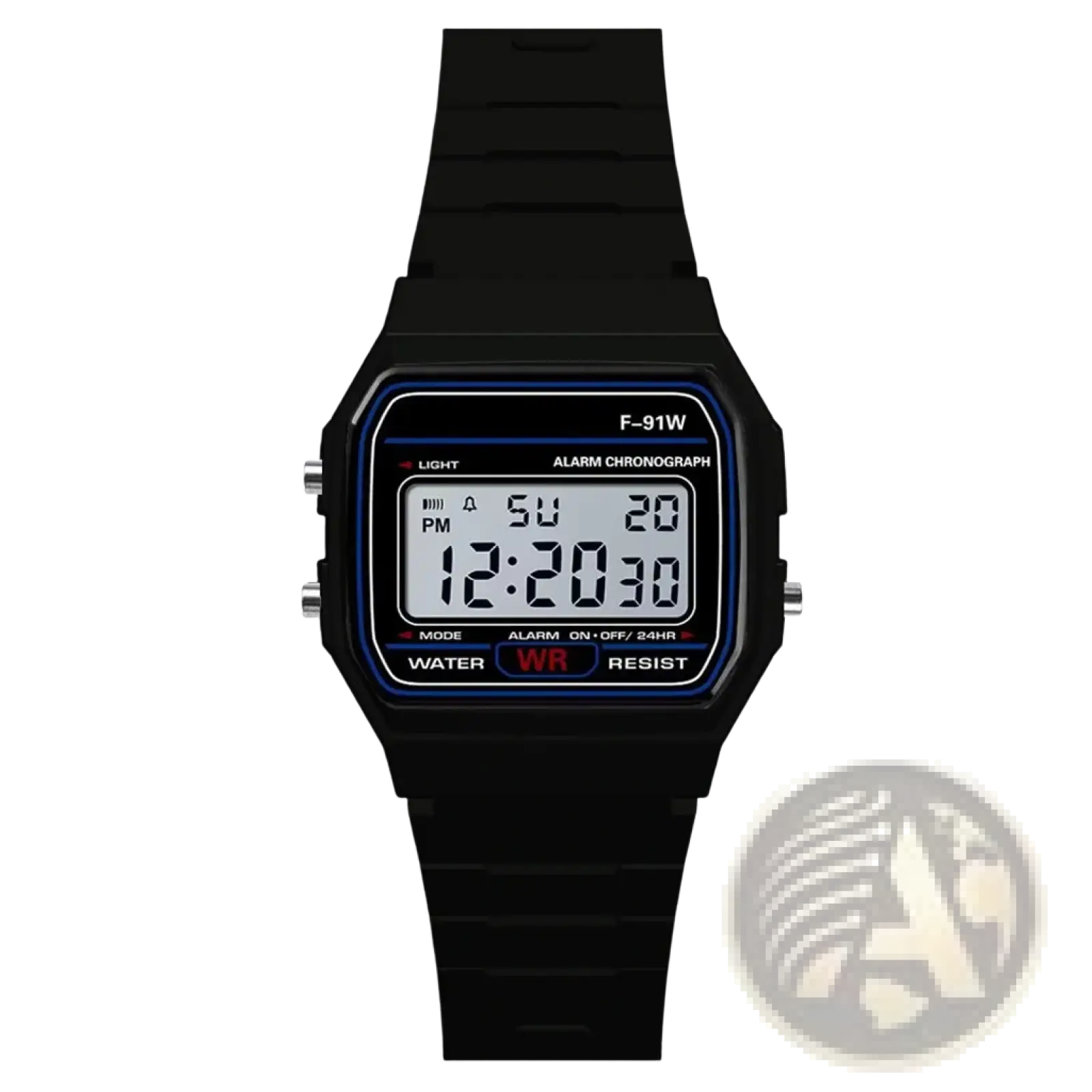 Men digital sport watch waterproof led military wristwatch with black rectangular case and blue-bordered display showing 12 20 pm