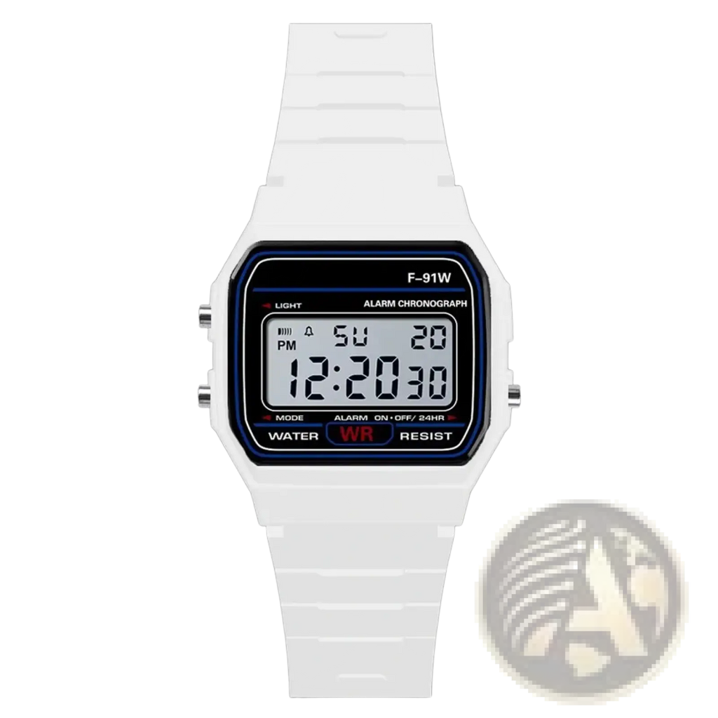 Men digital sport watch waterproof led military wristwatch with white rectangular face blue bezel and silver side buttons
