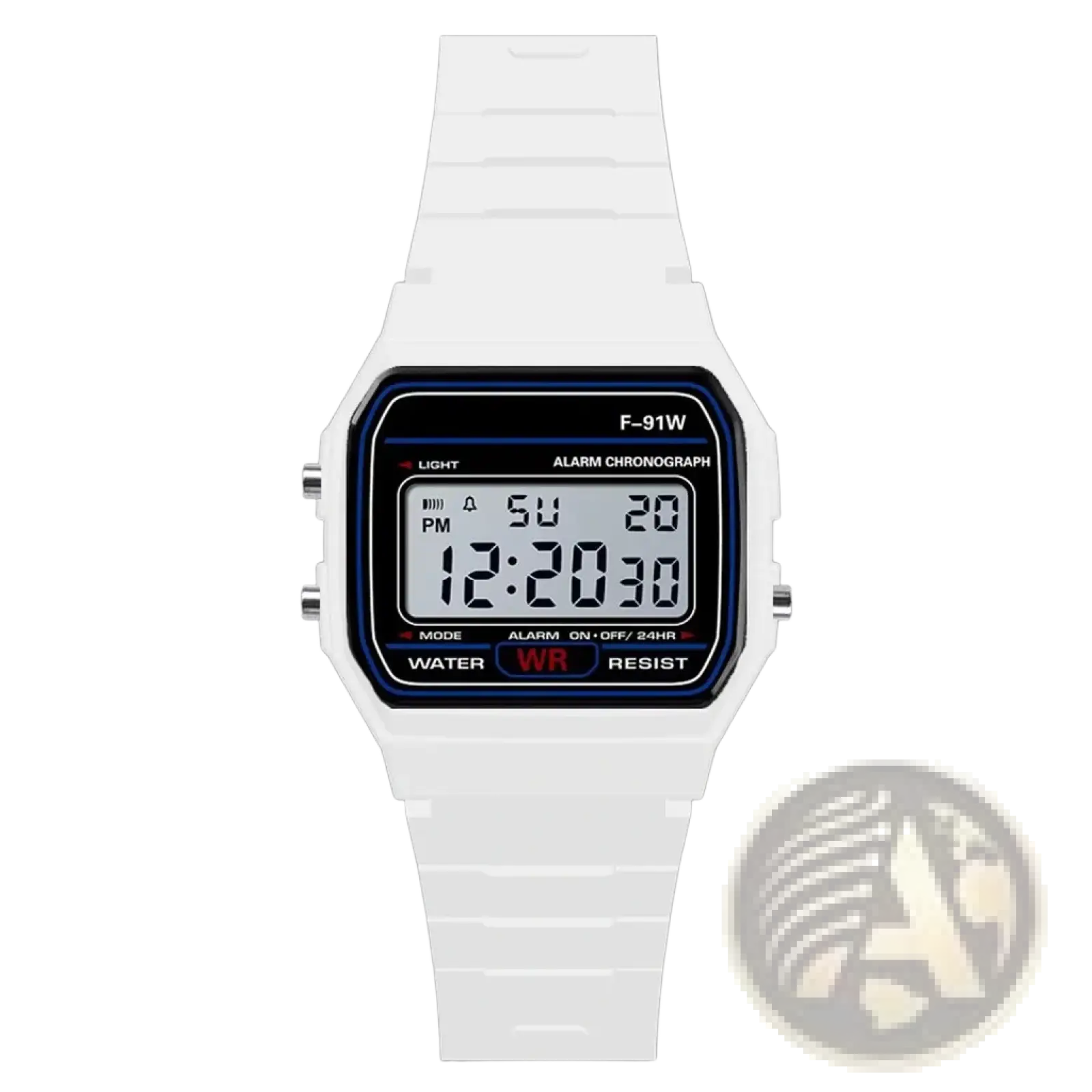 Men digital sport watch waterproof led military wristwatch with white rectangular face blue bezel and silver side buttons