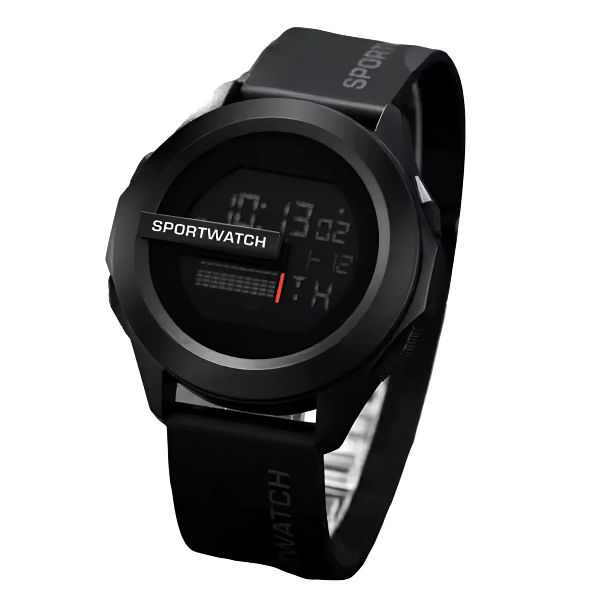 Men digital sport watch with waterproof silicone band black matte finish rubber strap and bold white numerals display