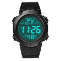 Black digital sports watch with teal led display and waterproof silicone textured strap for men digital sports use