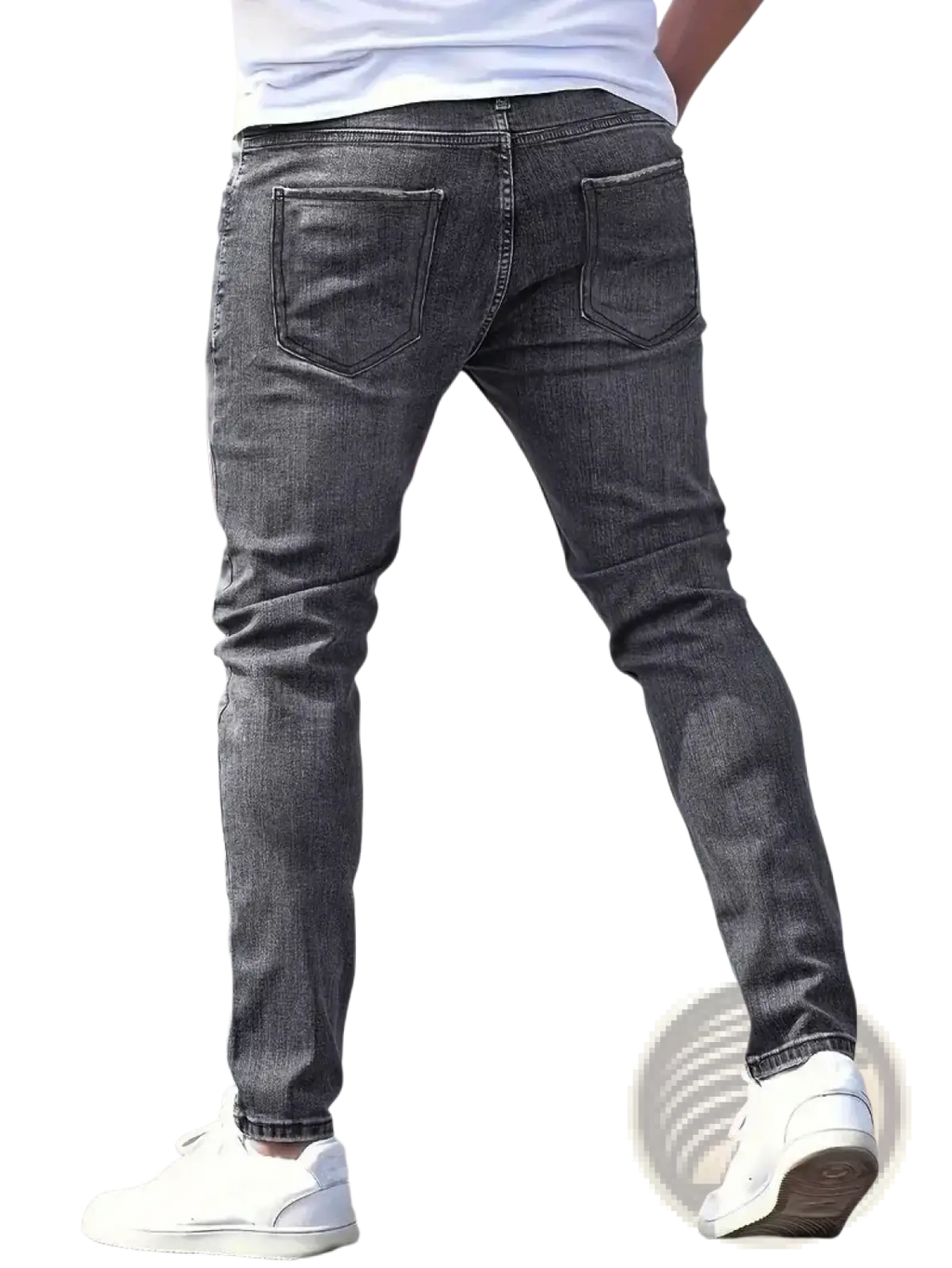Men distressed skinny jeans in dark gray slim-fit denim with classic five-pocket design front view