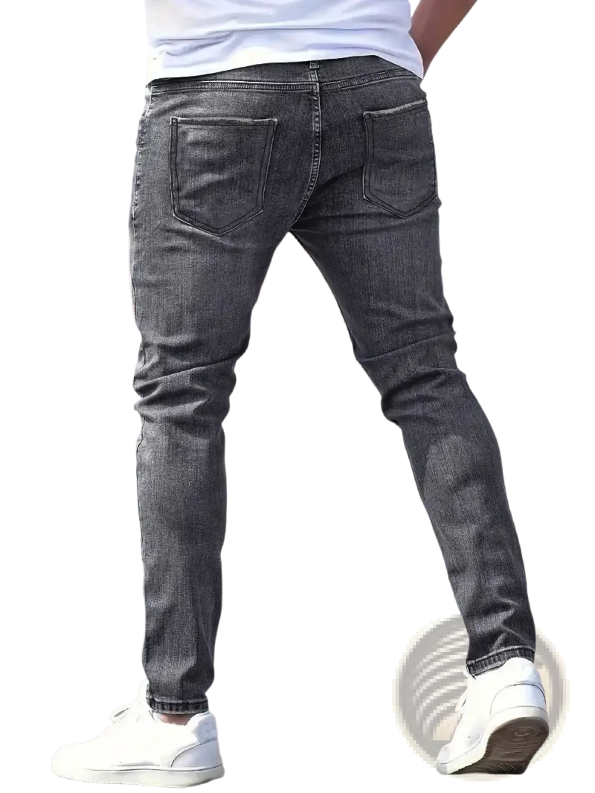 Men distressed skinny jeans in dark gray slim-fit denim with classic five-pocket design front view