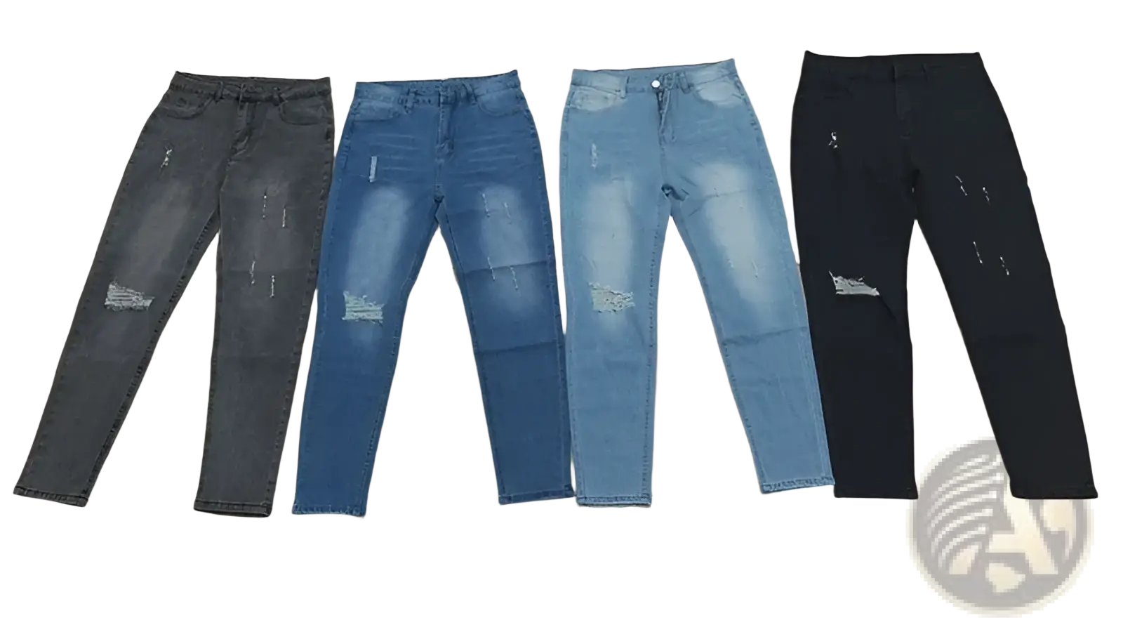 Men distressed skinny jeans vintage slim fit denim pants in dark gray, medium blue, light wash blue, and black with rips