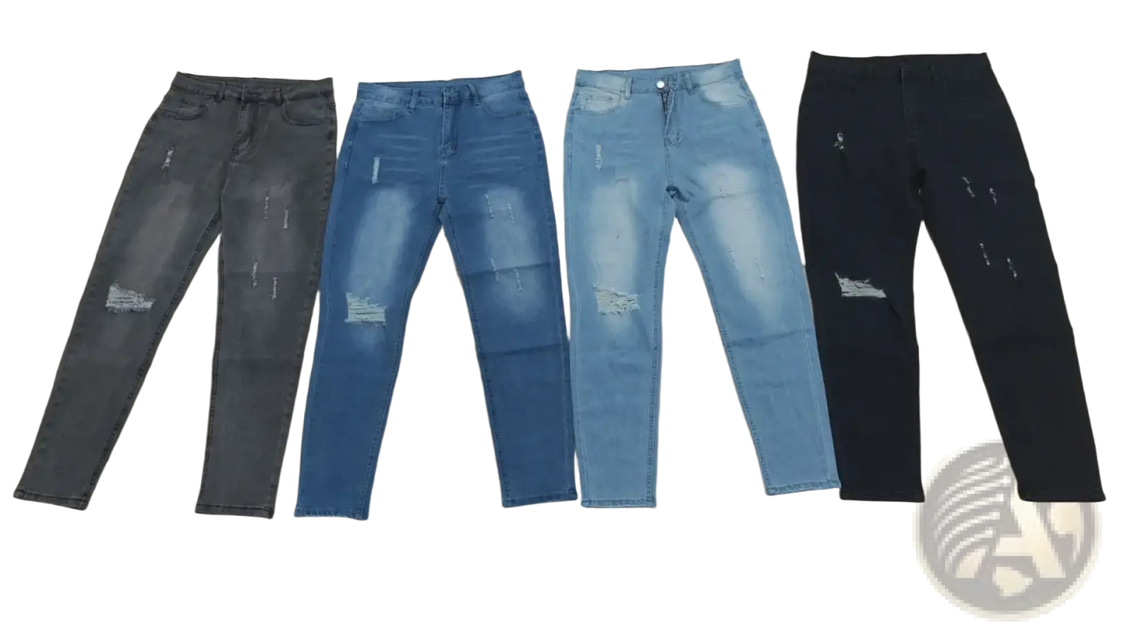 Men distressed skinny jeans vintage slim fit denim pants in dark gray medium blue light wash and black with knee rips