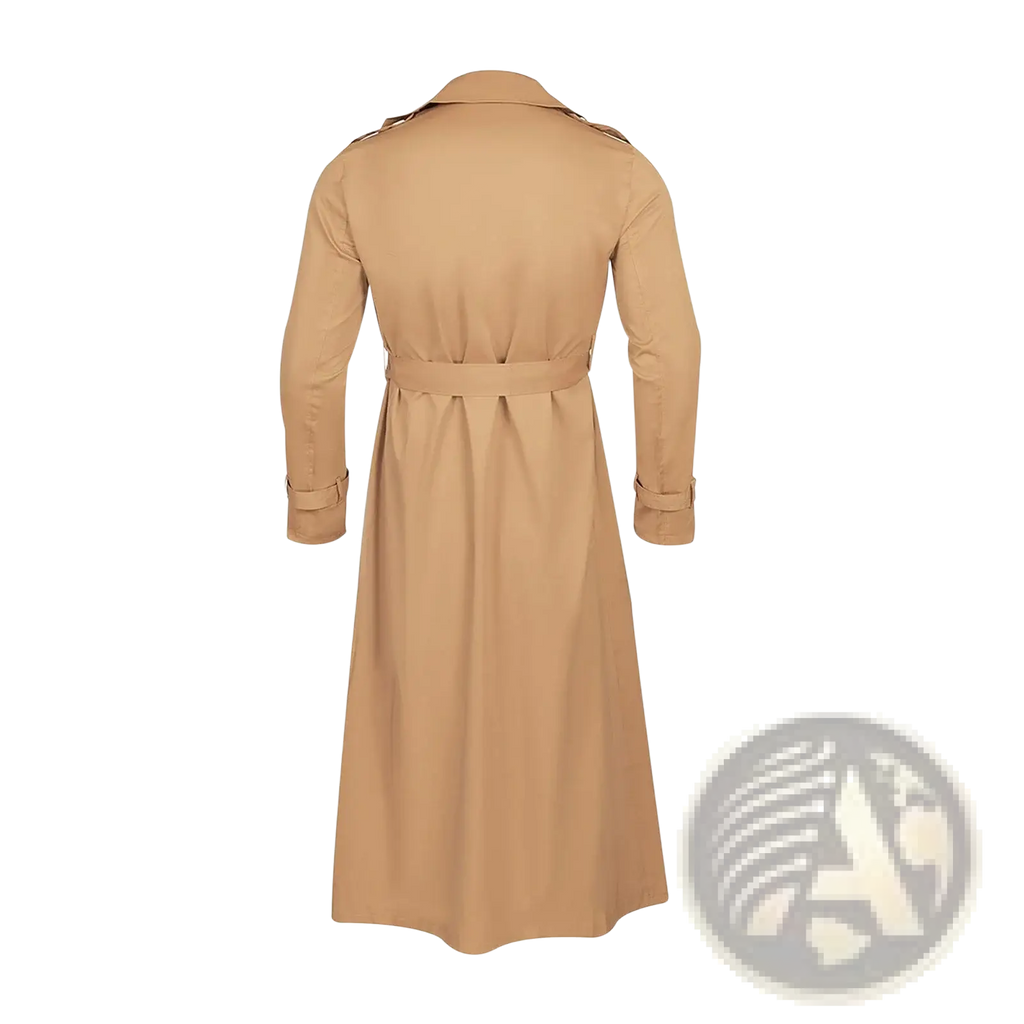 Beige slim fit men double breasted trench coat with belted waist and rolled-up cuffs windbreaker design