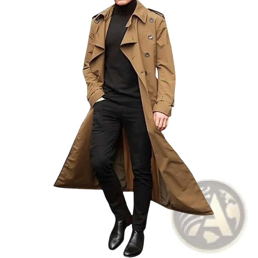 Men double breasted slim fit tan trench coat with epaulets designed as a lightweight windbreaker