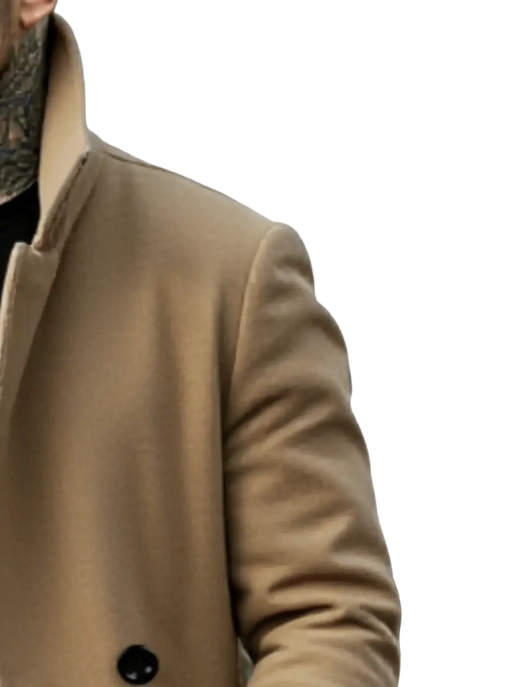 Beige woolen men double breasted overcoat with black buttons winter jacket for cold weather use