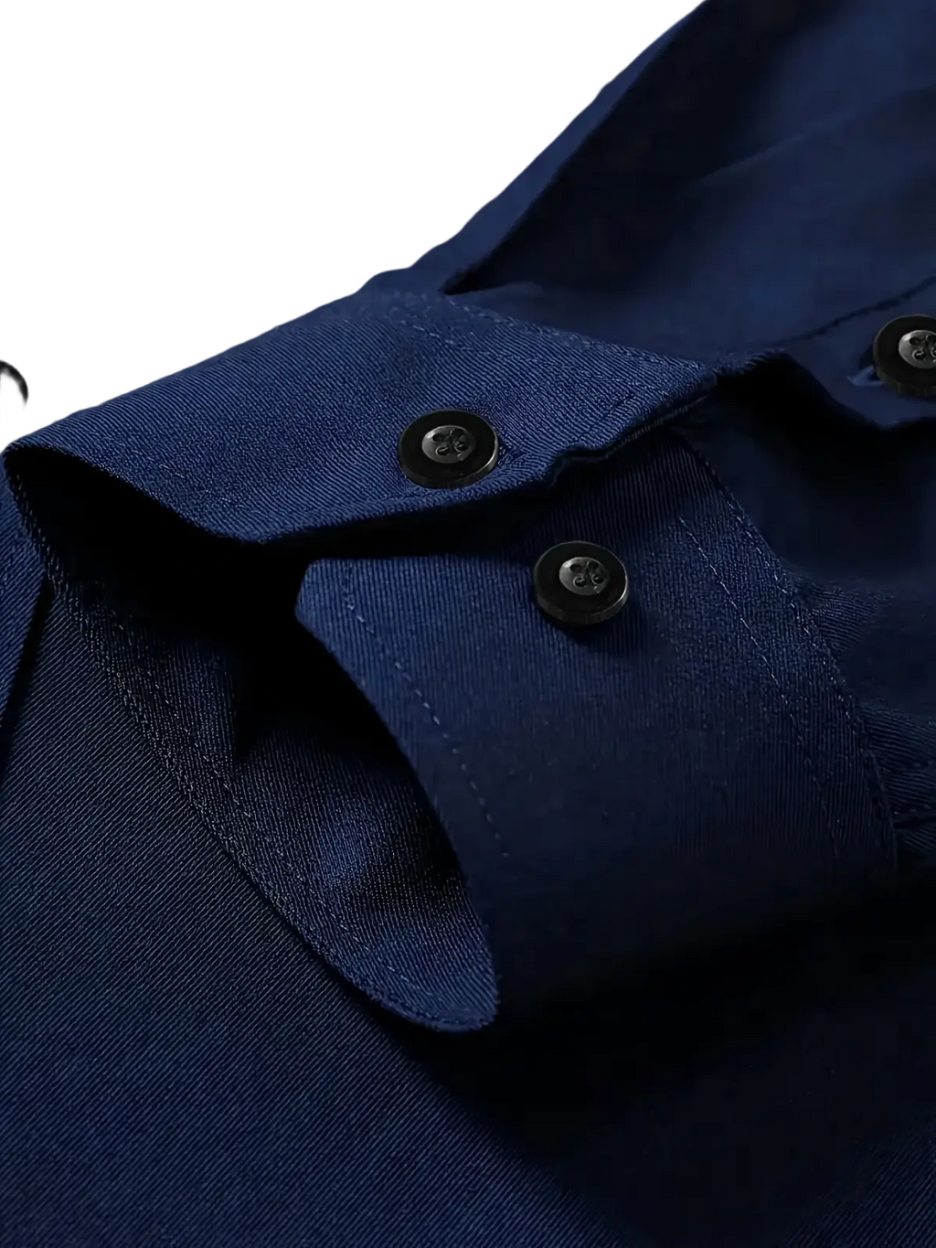 Men dress shirt navy blue long sleeve smart casual with deep navy blue fabric black buttons and neatly stitched collar