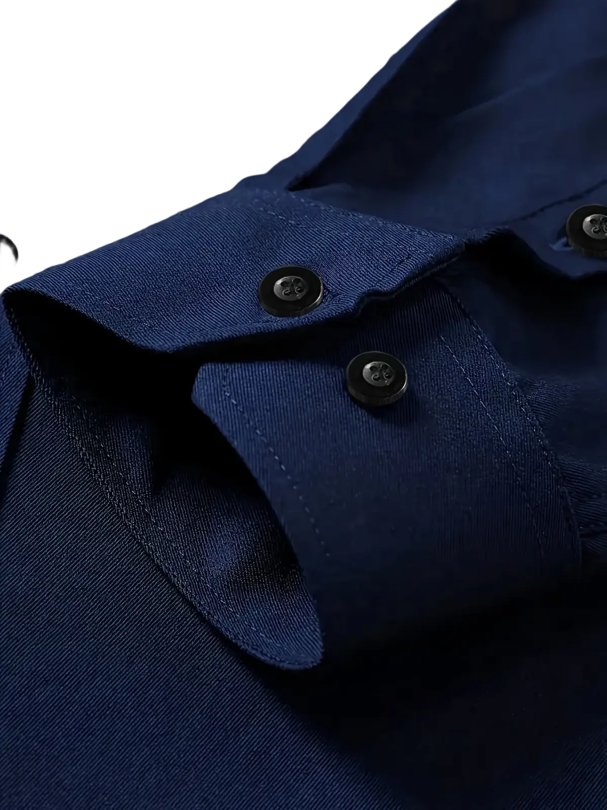 Men dress shirt navy blue long sleeve smart casual with deep navy blue fabric black buttons and neatly stitched collar