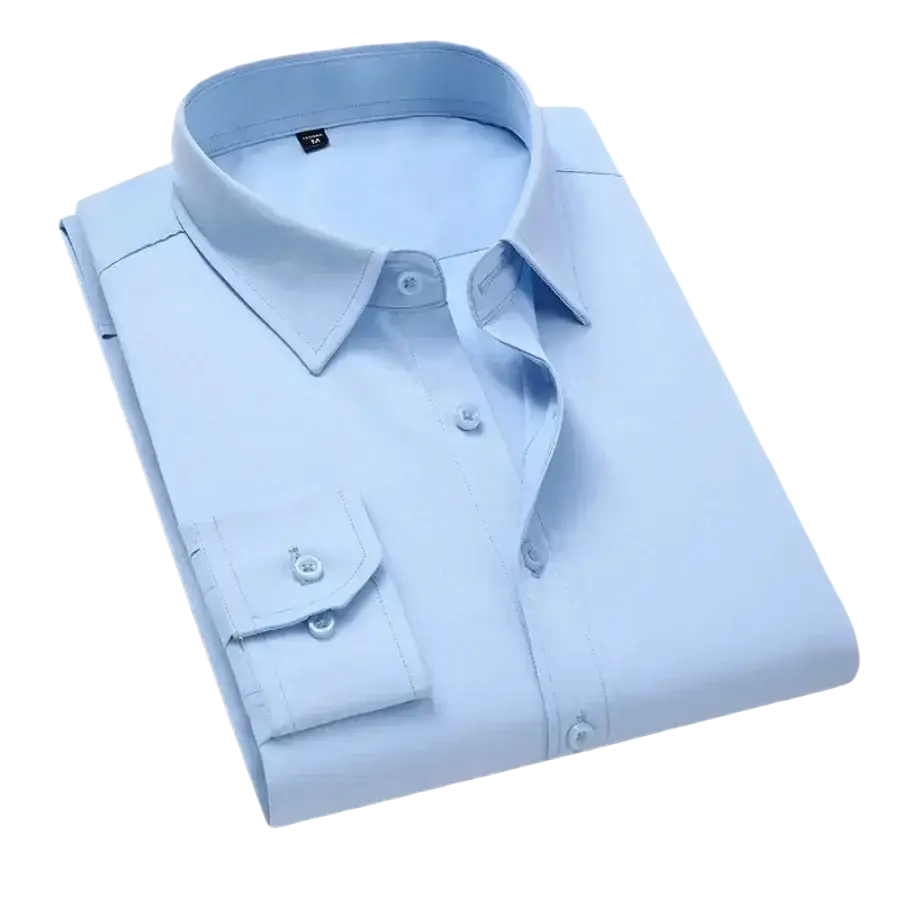 A light blue btsukimi men dress shirt with classic collar and buttoned cuffs ideal for casual long wear and business office