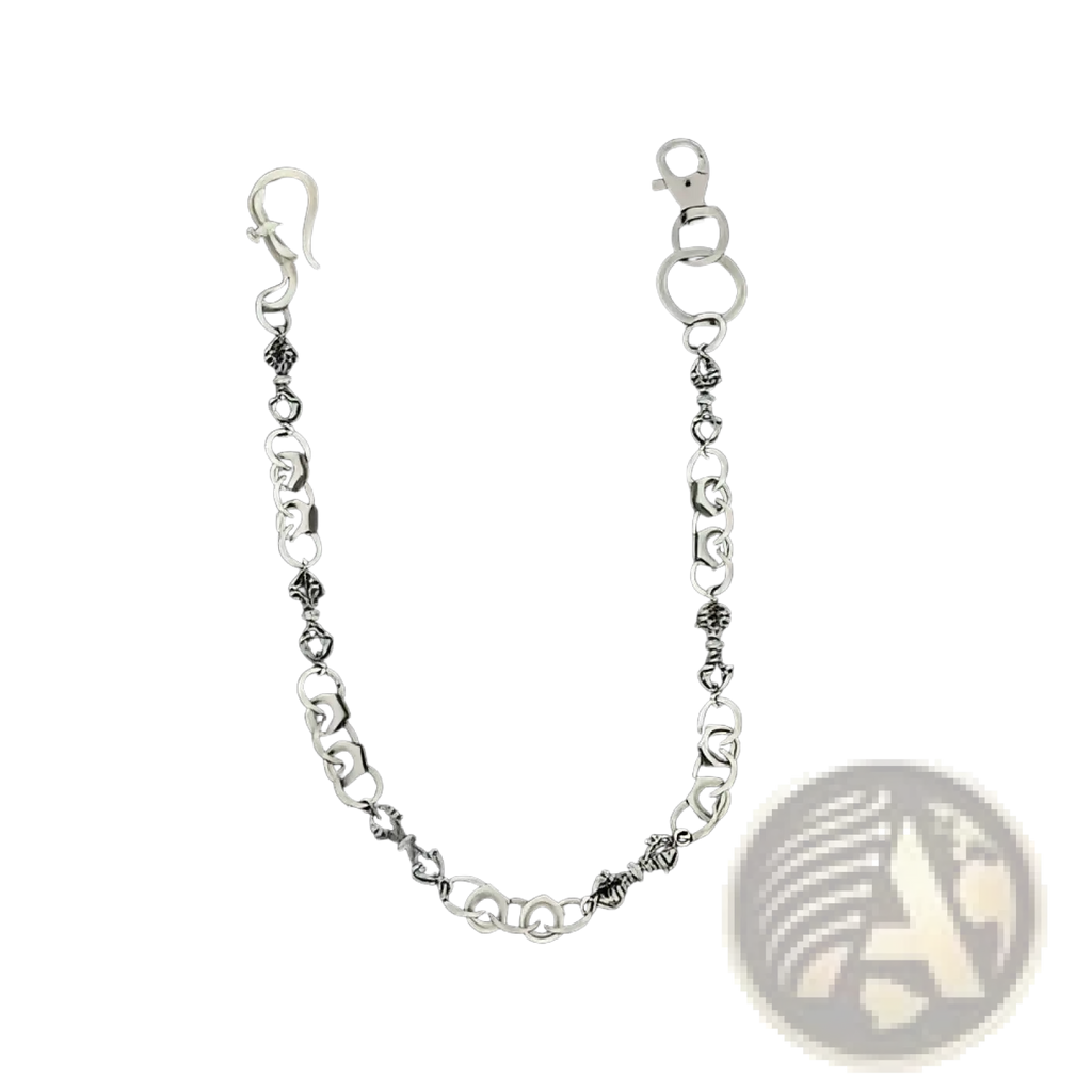 Men eagle punk trouser chain with silver interlocking links dark crystal beads hook and lobster clasp fastener
