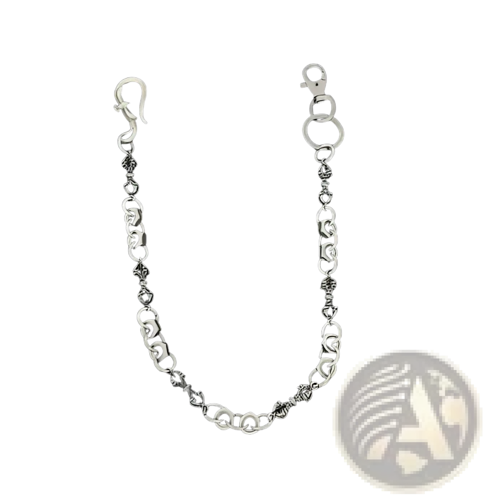 Men eagle punk trouser chain with silver interlocking links dark crystal beads hook and lobster clasp fastener