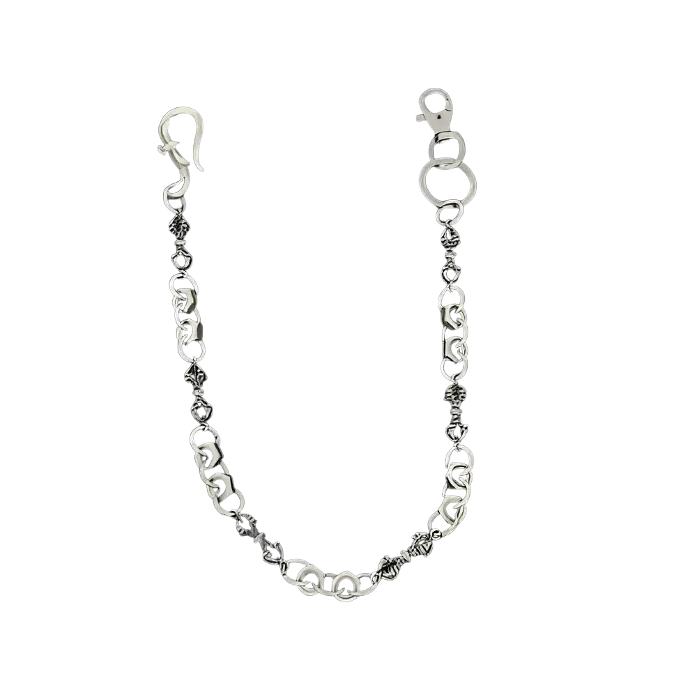 Men eagle punk trouser chain with silver interlocking links dark crystal beads hook and lobster clasp fastener