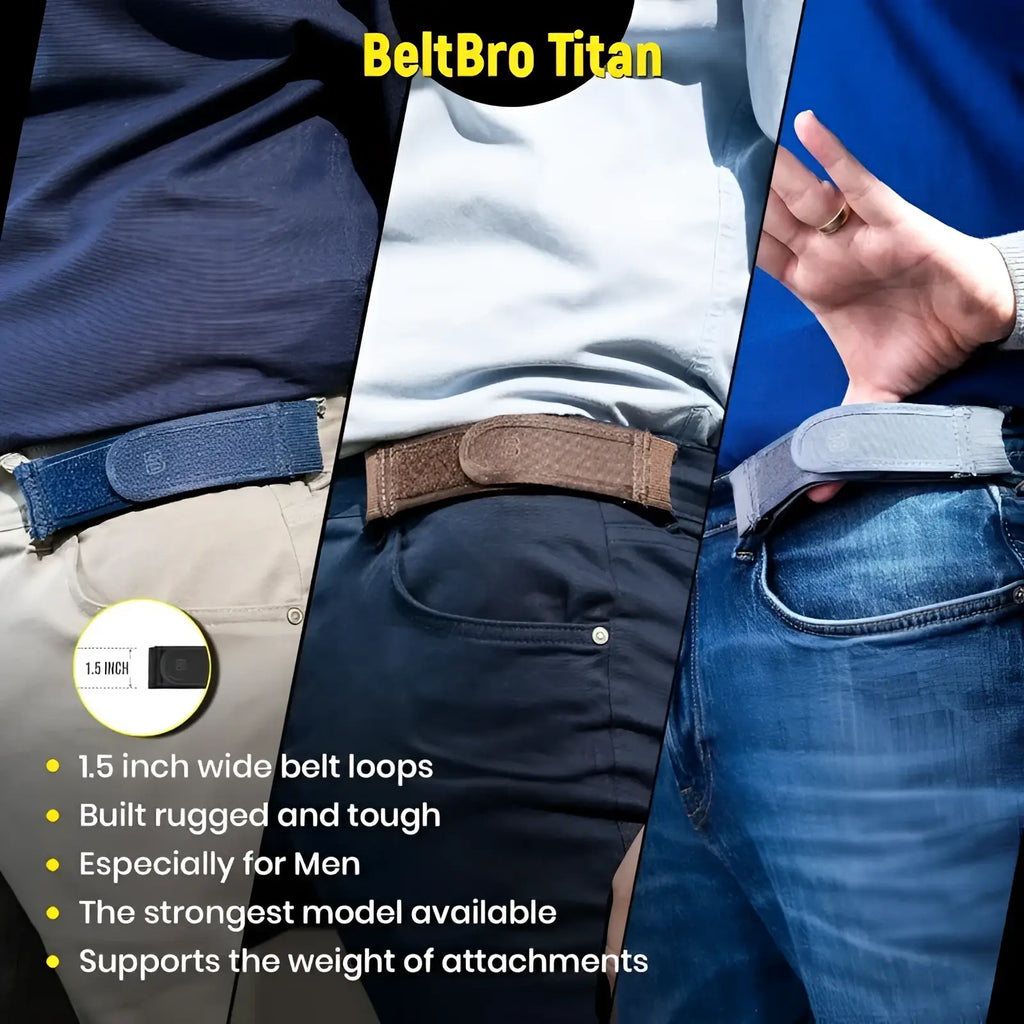 Men elastic no buckle belt adjustable waist band with durable 1.5 inch blue brown and gray titan belt loops