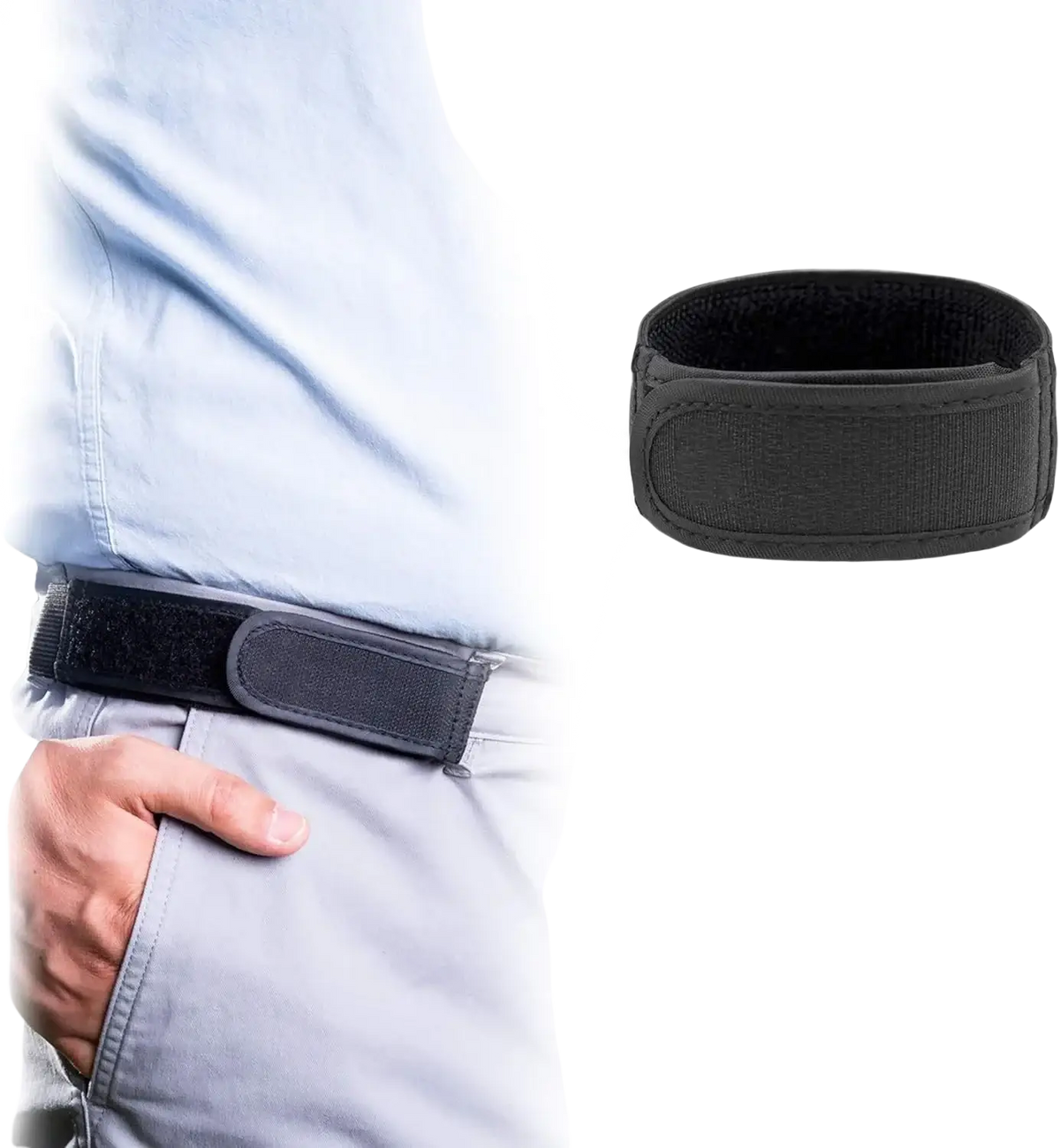 Men elastic no buckle belt with black elastic loop and velcro closure for adjustable secure fit