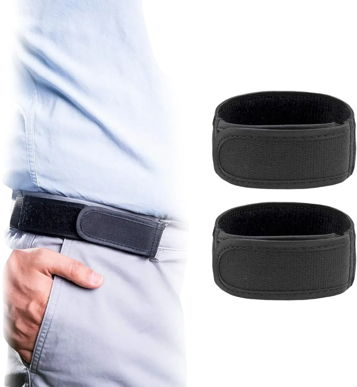 Men elastic no buckle belt with black elastic loops and soft inner lining for secure and comfortable waistband attachment