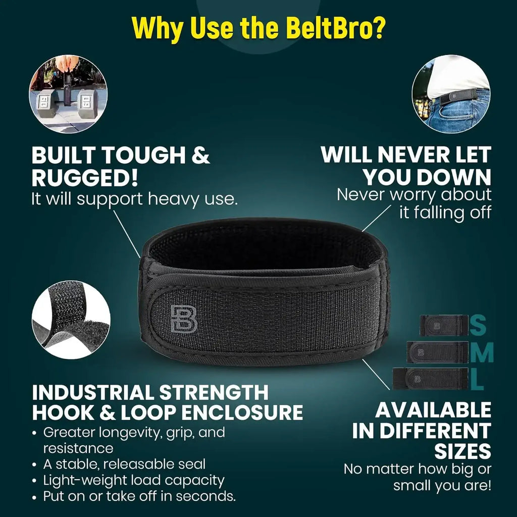 Black beltbro men elastic no buckle weightlifting belt with black textured industrial-strength hook and loop closure