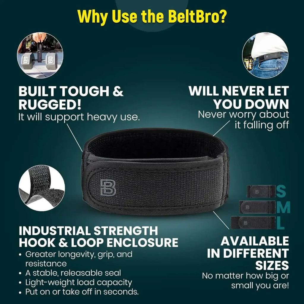 Black beltbro men elastic no buckle weightlifting belt with black textured industrial-strength hook and loop closure