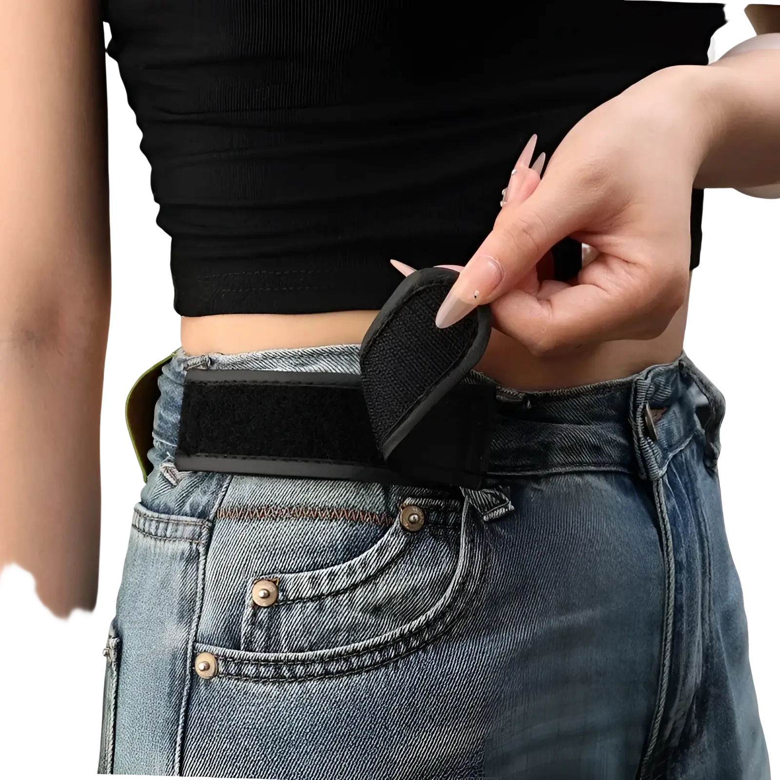 Black velcro belt loop attachment for men elastic no buckle adjustable waist band for jeans use