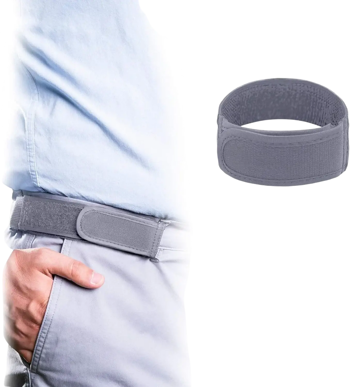 Gray men elastic no buckle waist support belt with adjustable elastic band and velcro closure for secure fit