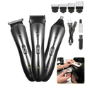 Black and silver men electric hair clipper 3-in-1 grooming kit set with multiple attachments for versatile use