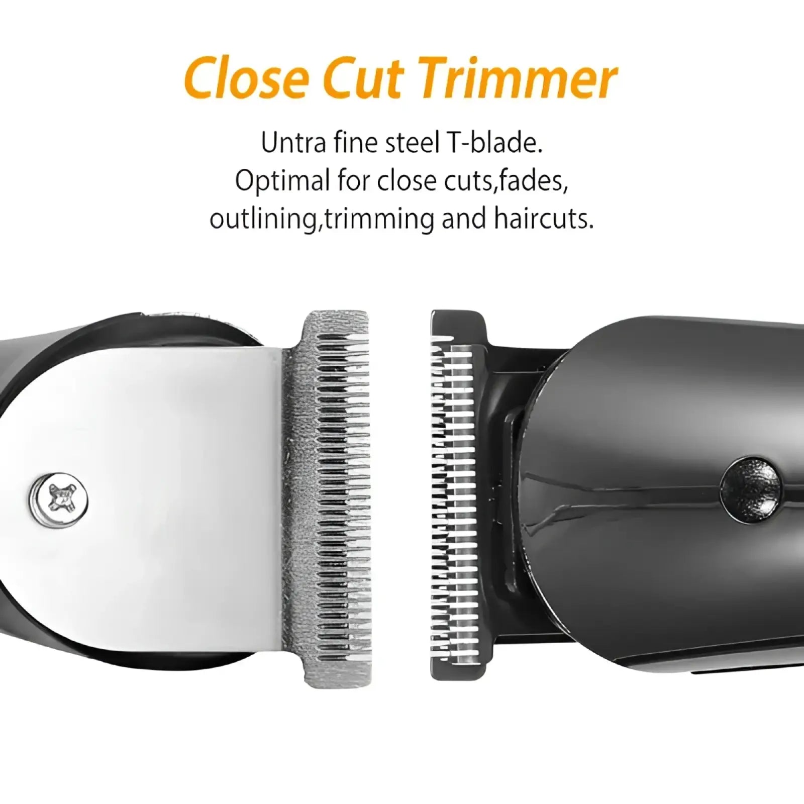 Black and silver men electric hair clipper with ultra fine steel t-blade for precise haircuts in 3-in-1 grooming kit