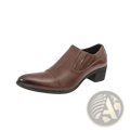 Brown leather men elevator dress shoes slip on loafers with low block heel and pointed toe