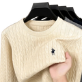 Men embroidered cable knit sweater in cream with navy blue embroidered polo ralph lauren logo on chest