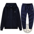 Navy blue men embroidered hoodie and sweatpants set by Ralph Lauren with zip-front hoodie and white polo player logo
